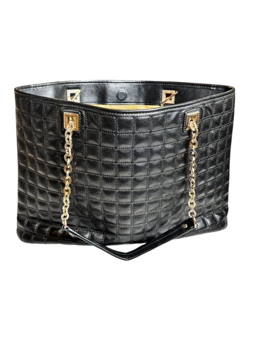 Antonia Melani Quilted Black Leather Gold Hardware Tote